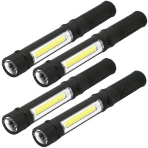 cob led work flashlight with magnetic base and clip multi-function pocket pen light inspection work light, 4 pcs