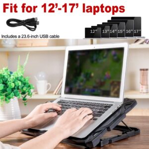 Pccooler Laptop Cooling Pad, Laptop Cooler with 5 Quiet Red LED Fans for 12-17.3 Inch Laptop, Dual USB 2.0 Ports, Portable 6 Angle Adjustable Laptop Stand for Gaming Laptop