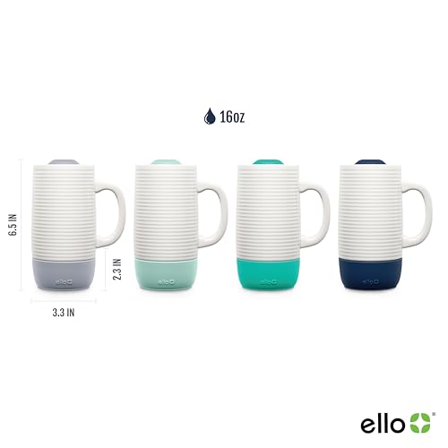 Ello Jane 18oz Ceramic Travel Mug with Handle, Splash-Resistant Slider Lid and Built-in Coaster, Perfect for Coffee and Tea, BPA Free, Dishwasher Safe, Holiday Gift Her Him, Midnight