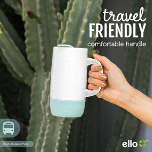 Ello Jane 18oz Ceramic Travel Mug with Handle, Splash-Resistant Slider Lid and Built-in Coaster, Perfect for Coffee and Tea, BPA Free, Dishwasher Safe, Holiday Gift Her Him, Midnight