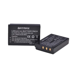 Batmax 2x 2400mAh KLIC-5001 Li-ion Battery + LCD USB Charger for Kodak Easyshare P712 P850 P880 Z730 Z760 Z7590 DX6490 DX7440 DX7590 DX7630 Zoom and Sanyo DB-L50 DMX-WH1 HD1010 FH11 HD2000 VPC-WH1 HD2