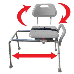 gateway premium sliding shower chair bath transfer bench with swivel padded bath tub seat for tubs and shower, for handicap & seniors mobility & daily living, gray