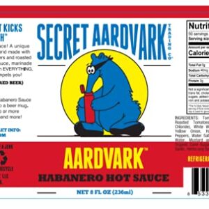 Secret Aardvark Habanero Hot Sauce – Habanero Peppers & Roasted Tomatoes, Medium Spiced Hot Sauce, BBQ Sauce, Non-GMO, Low Sugar, Low Carb, Gluten-Free Hot Sauce & Marinade – 8 fl oz 1 Pack