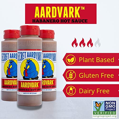 Secret Aardvark Habanero Hot Sauce – Habanero Peppers & Roasted Tomatoes, Medium Spiced Hot Sauce, BBQ Sauce, Non-GMO, Low Sugar, Low Carb, Gluten-Free Hot Sauce & Marinade – 8 fl oz 1 Pack