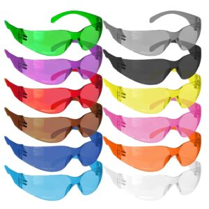 safe handler bison life hyline safety glasses | full color, ansi z87.1, impact resistant, unbreakable lens, 99% uv protection, anti-scratch & anti-fog, 12 pairs 12 assorted colors (1 box)