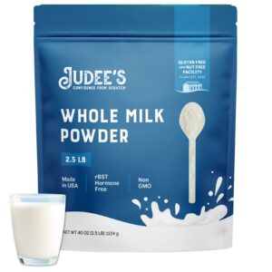 judee's whole milk powder - non-gmo, hormone-free, gluten & nut-free - shelf stable, travel ready - made in usa, 2.5 lb