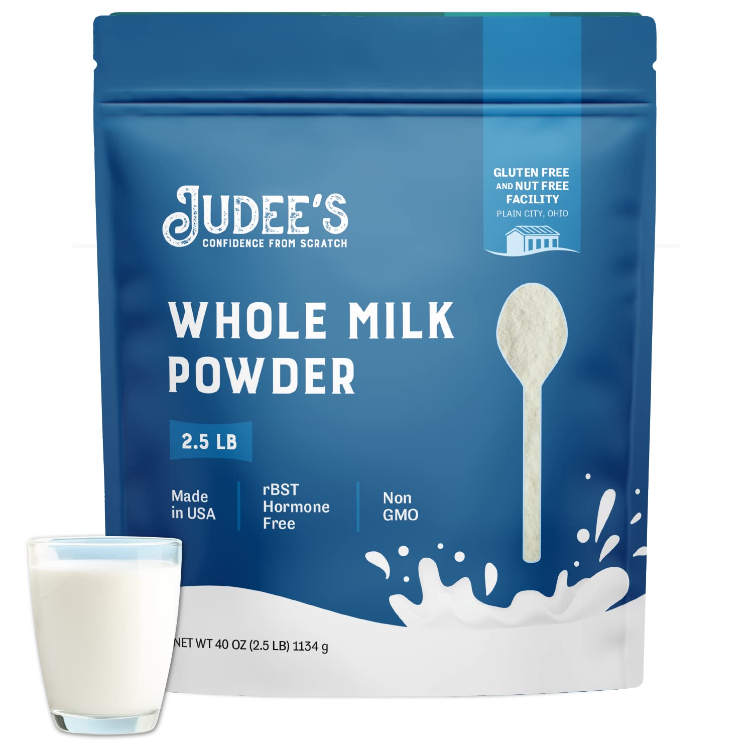 Judee's Whole Milk Powder - Non-GMO, Hormone-Free, Gluten & Nut-Free - Shelf Stable, Travel Ready - Made in USA, 2.5 lb