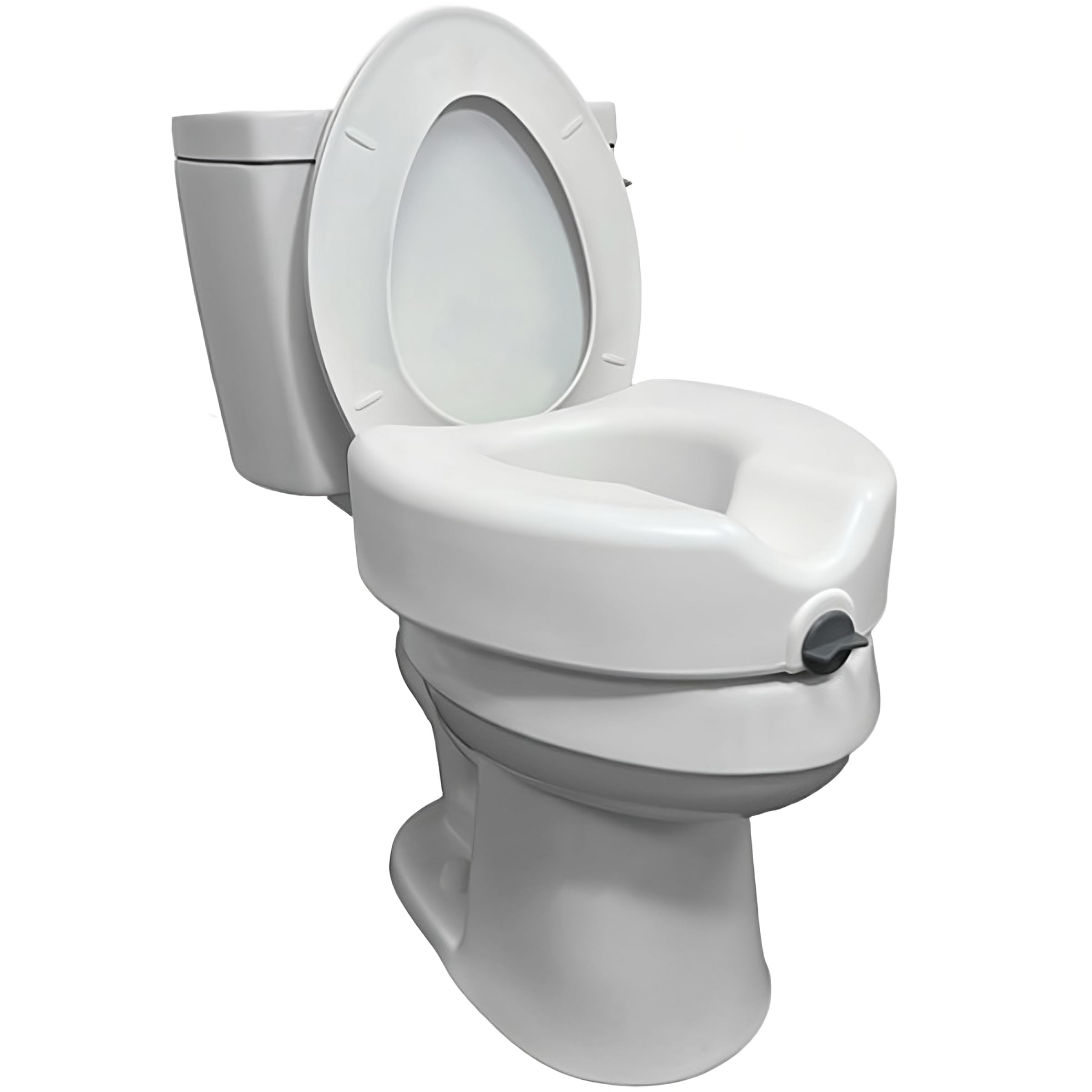 ProBasics Raised Toilet Seat For Seniors With Safety Lock, Round or Elongated Toilets, Secure Locking Mechanism, 4.5" Height, Hygienic Cutout, Easy Assembly, Universal Fit, 350lbs