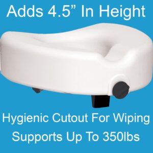 ProBasics Raised Toilet Seat For Seniors With Safety Lock, Round or Elongated Toilets, Secure Locking Mechanism, 4.5" Height, Hygienic Cutout, Easy Assembly, Universal Fit, 350lbs