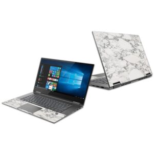 mightyskins skin compatible with lenovo yoga 730 15" (2018) - white marble | protective, durable, and unique vinyl decal wrap cover | easy to apply, remove, and change styles | made in the usa