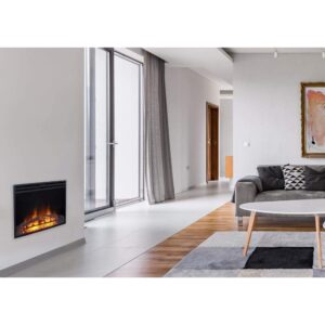 cambridge 23 inch 5118 btu freestanding electric fireplace heater insert for vacant chimney fireplaces with realistic flames, 7.5-hour timer, remote control, charred logs and grate, black