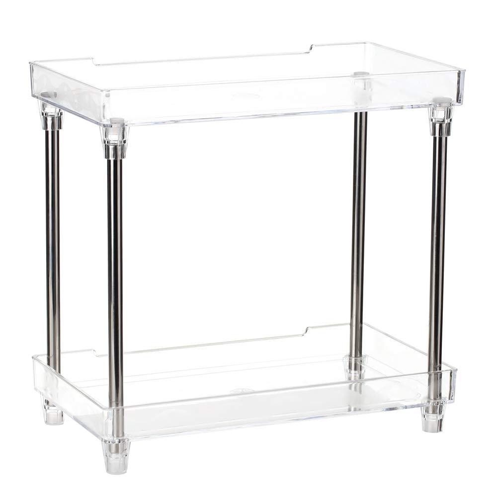 Decdeal 2-Tier Cosmetic Organizer Tray, Plastic and Stainless Steel, Rectangular