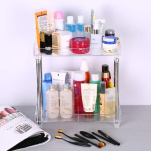 Decdeal 2-Tier Cosmetic Organizer Tray, Plastic and Stainless Steel, Rectangular