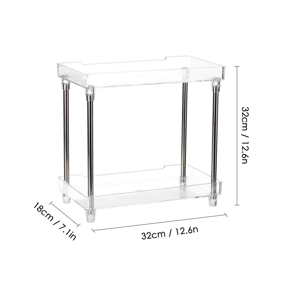 Decdeal 2-Tier Cosmetic Organizer Tray, Plastic and Stainless Steel, Rectangular