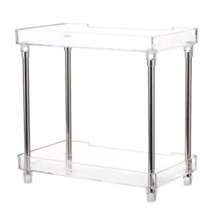 Decdeal 2-Tier Cosmetic Organizer Tray, Plastic and Stainless Steel, Rectangular