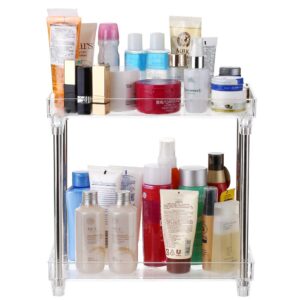 Decdeal 2-Tier Cosmetic Organizer Tray, Plastic and Stainless Steel, Rectangular