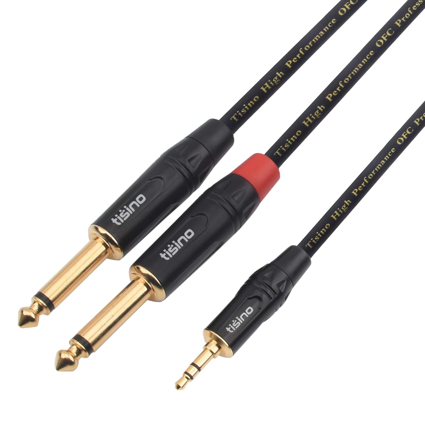 DISINO 1/8 Inch TRS Stereo to Dual 1/4 inch TS Mono Y-Splitter Cable 3.5mm Aux Mini Jack Stereo Breakout Cable Path Cords - 10 feet