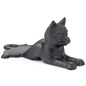 earl diamond heavy duty cast iron cute cat door stops | decorative cute animal statue metal door stopper wedge, with non-slip mat for home office commercial