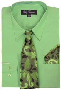viviz forancci men's long sleeve pointed collar dress shirt with matching tie and handkie ac101, applegreen, 18"-18.5" neck 34"-35" sleeve