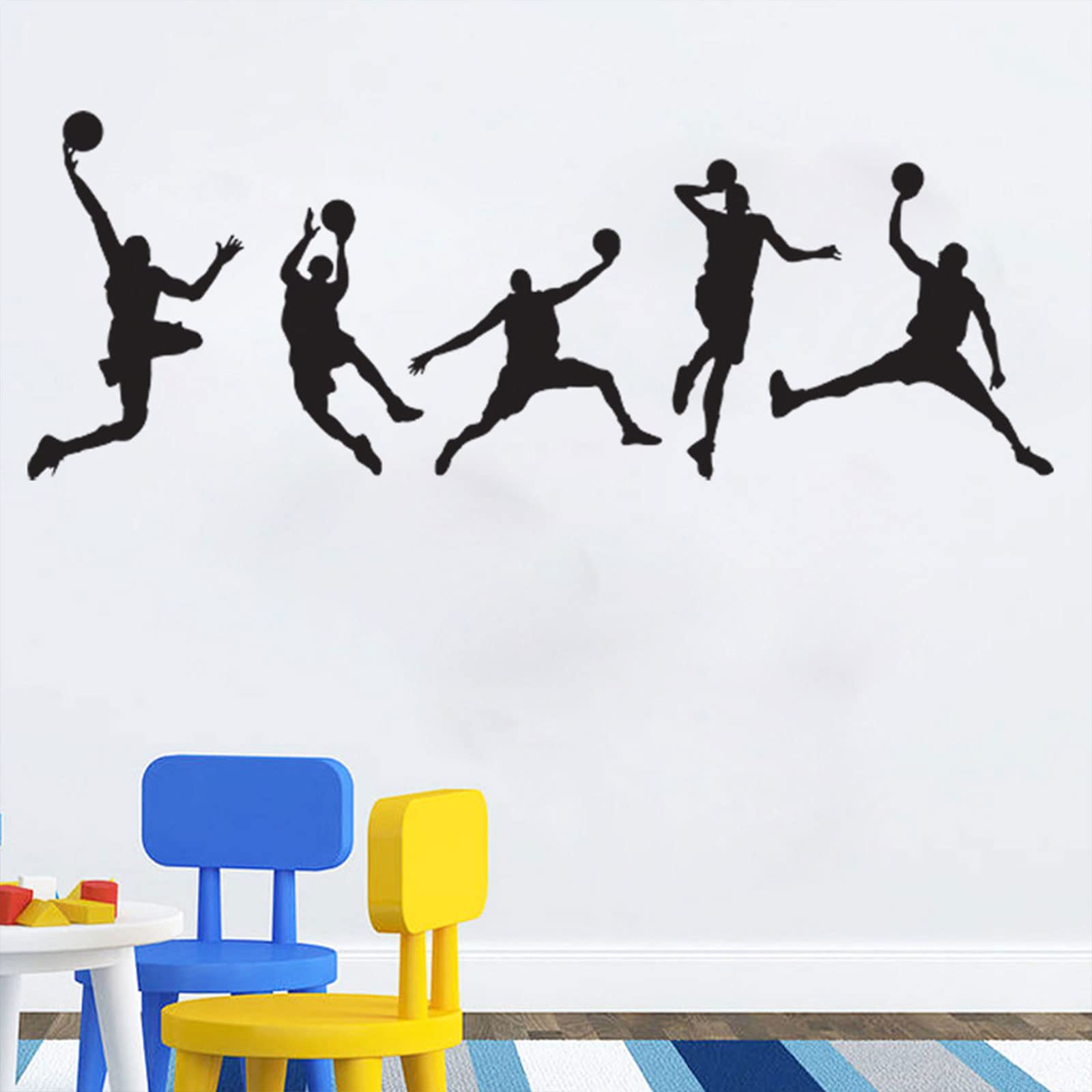 Basketball Players Wall Decals Slam Dunk DIY Wall Stickers for Kids Room Boys Bedroom Home Wall Decorations (5 pcs)