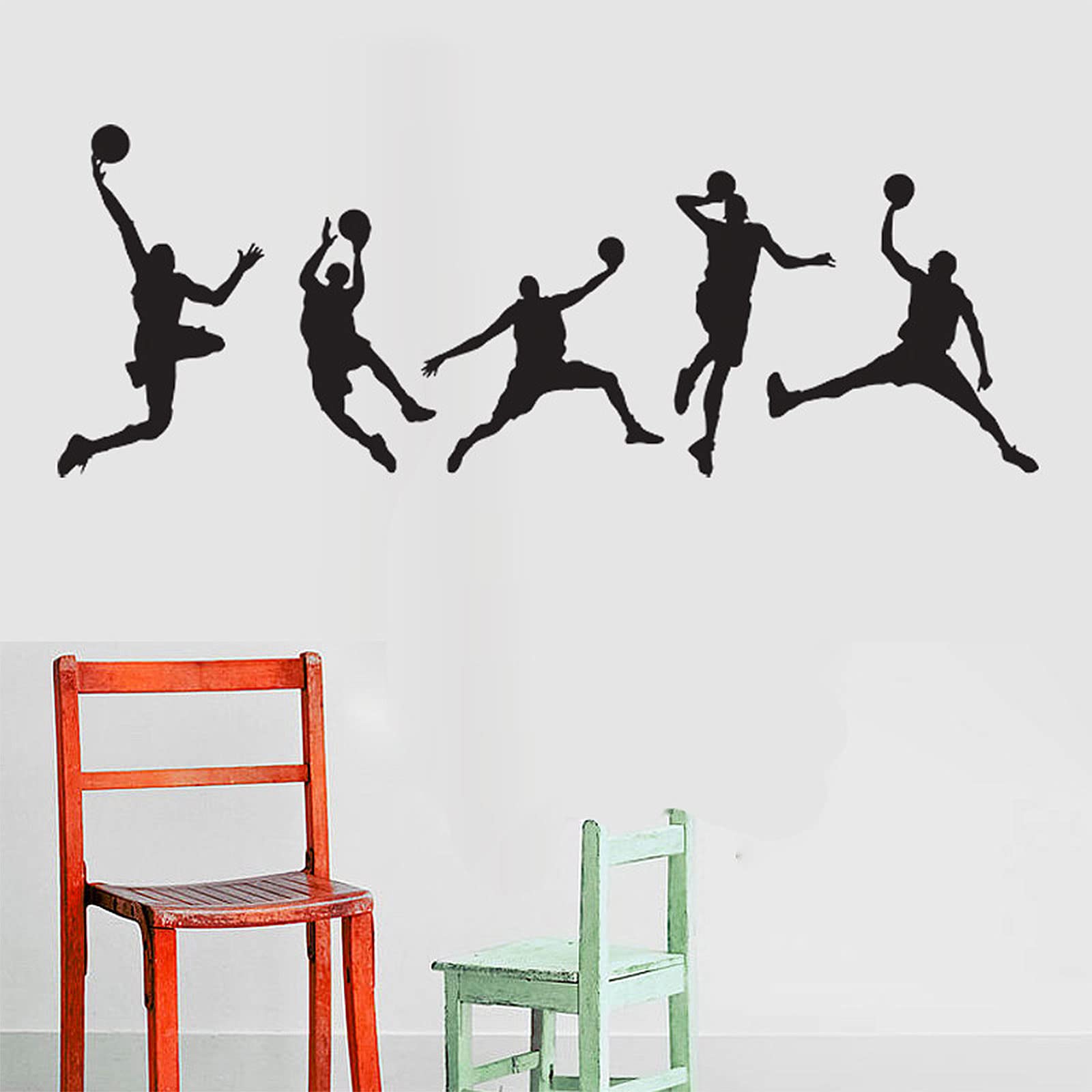 Basketball Players Wall Decals Slam Dunk DIY Wall Stickers for Kids Room Boys Bedroom Home Wall Decorations (5 pcs)