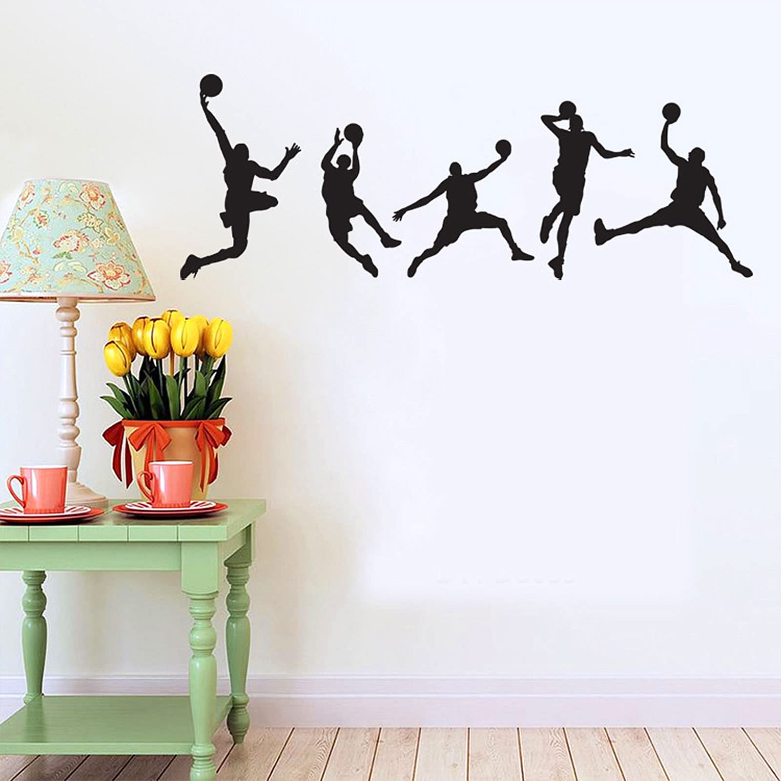 Basketball Players Wall Decals Slam Dunk DIY Wall Stickers for Kids Room Boys Bedroom Home Wall Decorations (5 pcs)