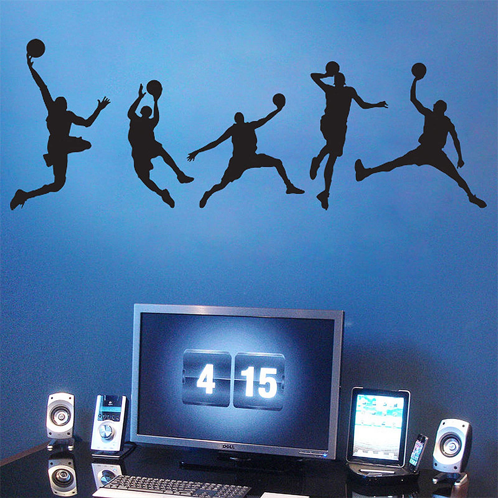 Basketball Players Wall Decals Slam Dunk DIY Wall Stickers for Kids Room Boys Bedroom Home Wall Decorations (5 pcs)