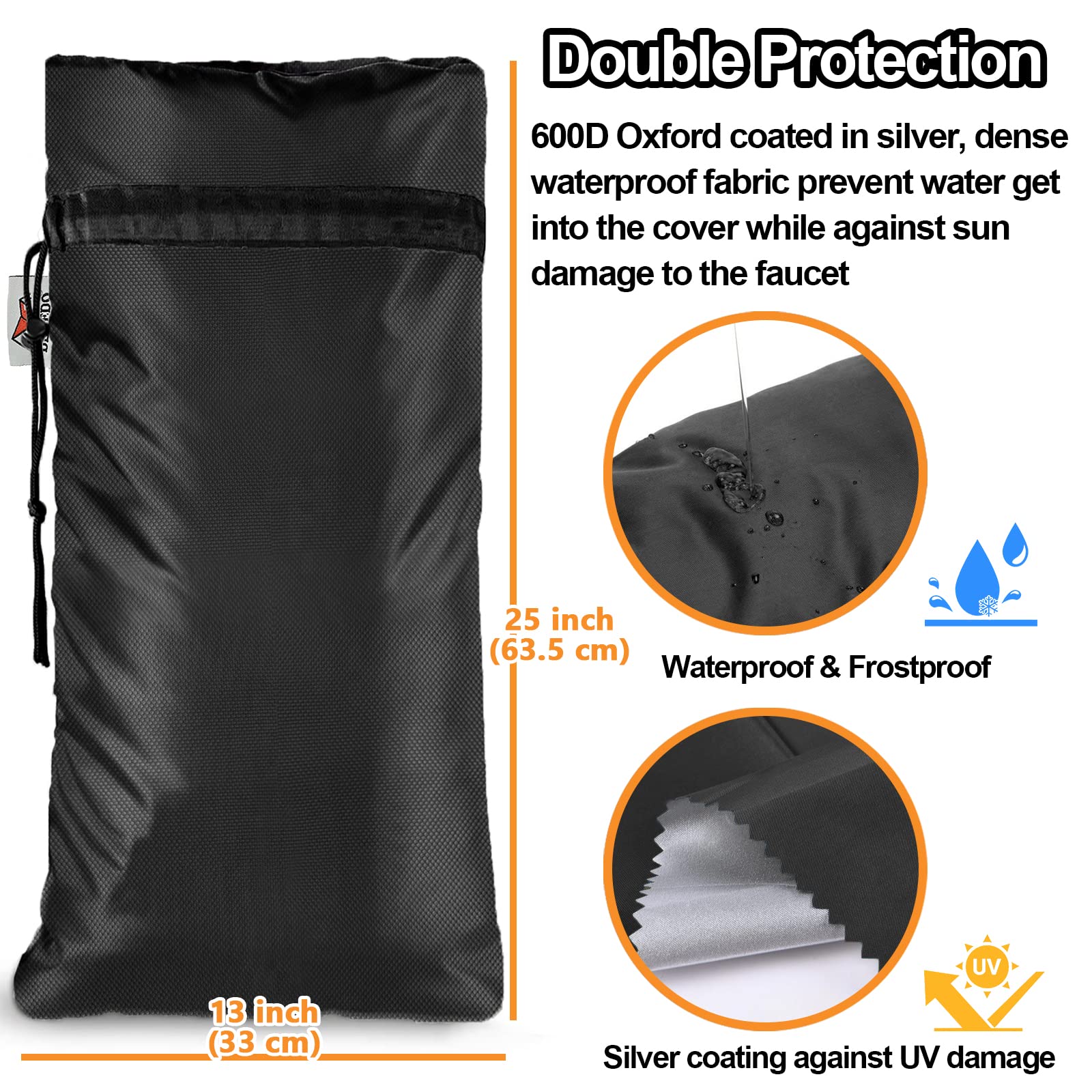 XXL Outdoor Faucet Covers for Winter, 3M Thinsulate Sprinkler Freeze Protector, 25”H x 13”W for Garden Lawn Faucets and Yard Hydrant, Waterproof Insulated Spigot Cover, Reusable Faucet Sock