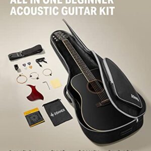 Donner 41'' Full Size Acoustic Guitar - Complete Beginner Kit for Adults, Teens with Free Online Lesson, Dreadnought Acustica Guitarra Bundle Set with Gig Bag, Strap, Tuner, Pickguard, Black DAG-1B