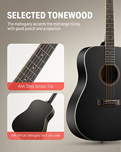 Donner 41'' Full Size Acoustic Guitar - Complete Beginner Kit for Adults, Teens with Free Online Lesson, Dreadnought Acustica Guitarra Bundle Set with Gig Bag, Strap, Tuner, Pickguard, Black DAG-1B