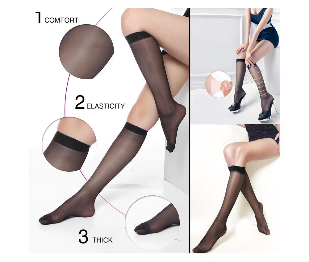 Endingshop 10 Pairs Sheer Knee High Stockings Compression Pantyhose for Women (black_10pairs)