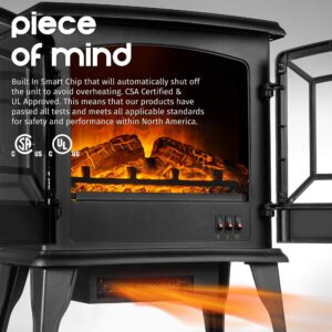 Della 19 Inch 1400W Electric Fireplace Compact Freestanding Portable Stove Heater with Realistic Wood Burning Flame Effect, for Living Room or Bedroom - Black