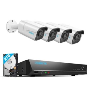 reolink rlk8-800b4 4k security camera system - h.265 4pcs 4k poe security cameras wired with person vehicle detection, 8mp/4k 8ch nvr with 2tb hdd for 24-7 recording