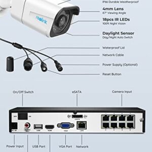 REOLINK RLK8-800B4 4K Security Camera System - H.265 4pcs 4K PoE Security Cameras Wired with Person Vehicle Detection, 8MP/4K 8CH NVR with 2TB HDD for 24-7 Recording