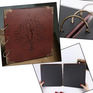 ADVcer Photo Album DIY Scrapbook (10x10 inch 50 Pages Double Sided), Vintage Leather Cover Three-Ring Binder Family Picture Booth with 9 Color 408pcs Self Adhesive Photos Corners for Memory Keep, Tree