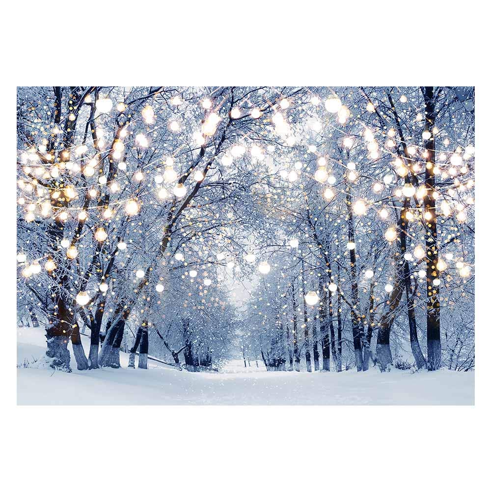 Funnytree 7x5ft Winter Scene Backdrop Wonderland Snowflake Photography Background Bokeh Glitter White Snow Forest Christmas Party Decoration Tree Landscape Kids Portrait Photobooth Photo Studio Props