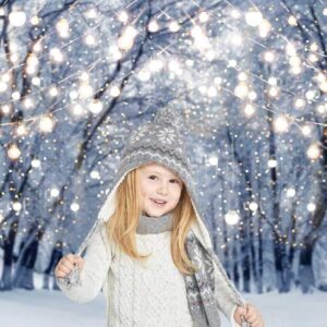 Funnytree 7x5ft Winter Scene Backdrop Wonderland Snowflake Photography Background Bokeh Glitter White Snow Forest Christmas Party Decoration Tree Landscape Kids Portrait Photobooth Photo Studio Props