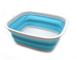 sammart set of 3 collapsible tub - 9.45l (2.49 gallon) - foldable dish tub - portable washing basin - space saving plastic washtub (3, bright blue)
