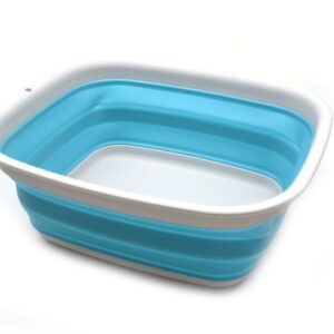 SAMMART Set of 3 Collapsible Tub - 9.45L (2.49 Gallon) - Foldable Dish Tub - Portable Washing Basin - Space Saving Plastic Washtub (3, Bright Blue)