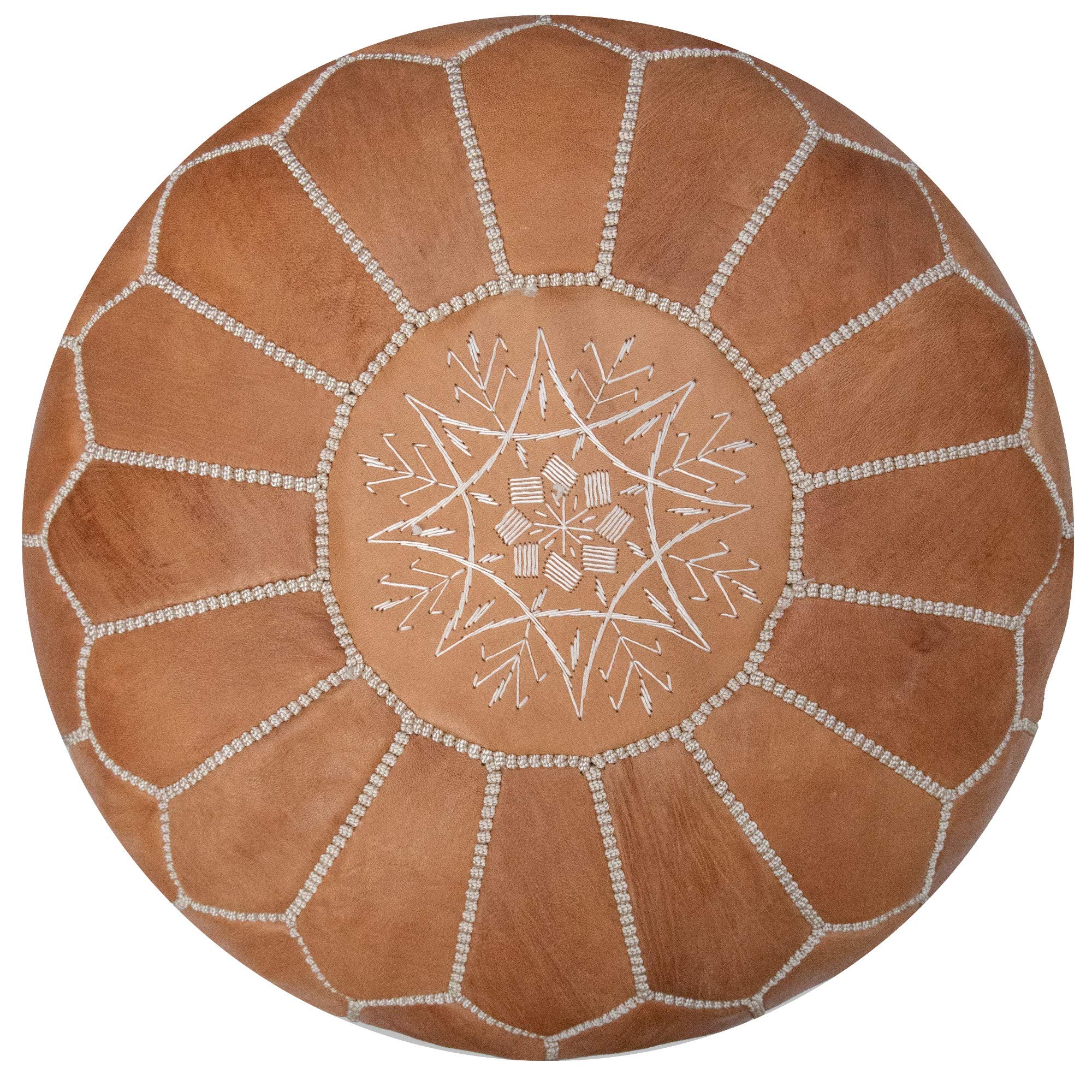 Premium Moroccan Leather Pouf - Handmade - Delivered Stuffed - Ottoman, Footstool, Floor Cushion (Natural)