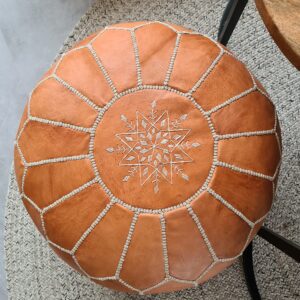 Premium Moroccan Leather Pouf - Handmade - Delivered Stuffed - Ottoman, Footstool, Floor Cushion (Natural)