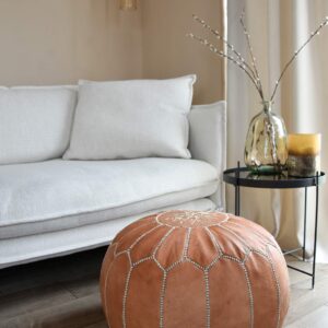 Premium Moroccan Leather Pouf - Handmade - Delivered Stuffed - Ottoman, Footstool, Floor Cushion (Natural)