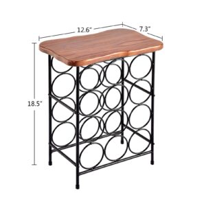 WELLAND 12 Bottle Wine Rack with Solid Wood Table Top, Metal & Pine Free Standing Wine Storage Rack