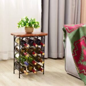 WELLAND 12 Bottle Wine Rack with Solid Wood Table Top, Metal & Pine Free Standing Wine Storage Rack