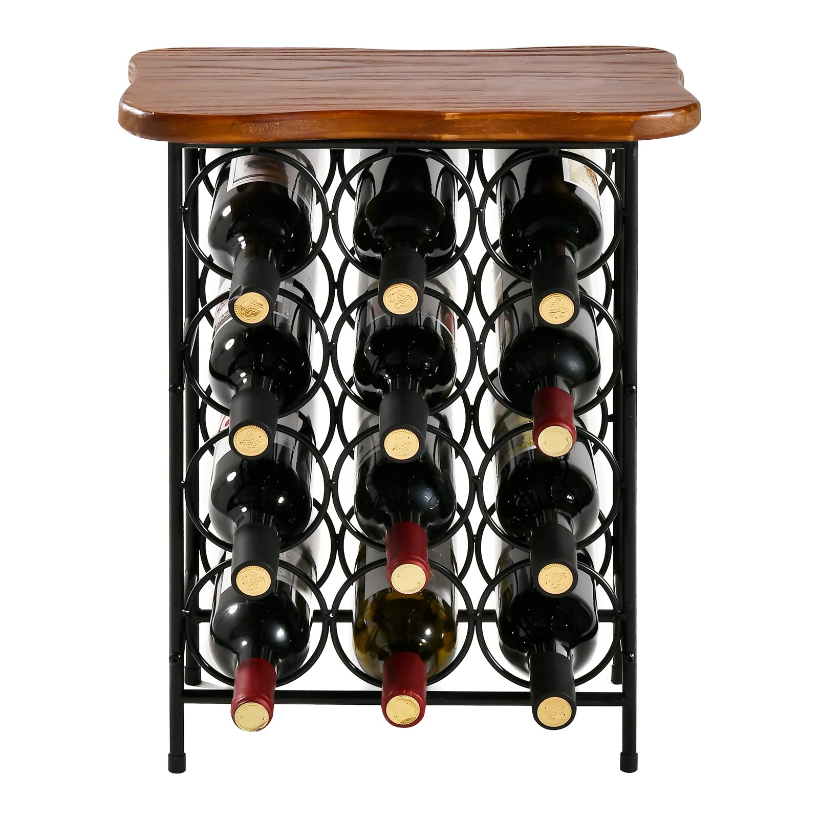 WELLAND 12 Bottle Wine Rack with Solid Wood Table Top, Metal & Pine Free Standing Wine Storage Rack