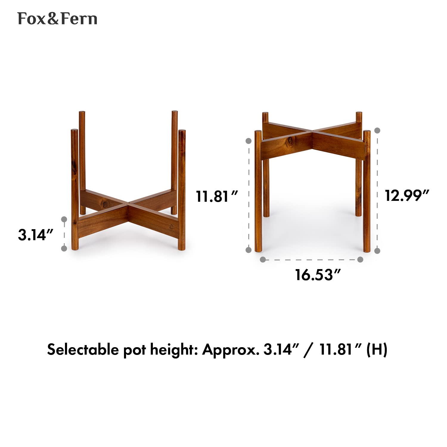 Fox & Fern Mid Century Modern Plant Stand, Plant Stand Indoor, Indoor Plant Stand, Plant Stands for Indoor Plants, Plant Holder, Corner Plant Stand - EXCLUDING Plant Pot - Acacia Wood - Fits 15" Pot