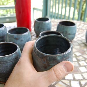 Hand Thrown Pottery Stemless Wine Glass in Slate Blue Handmade in North Carolina