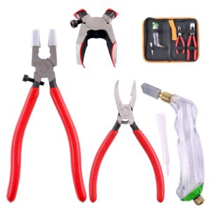 hilitchi 3-pcs premium glass running breaking pliers and pistol grip cutter set glass tool for stained glass, mosaics and fusing work