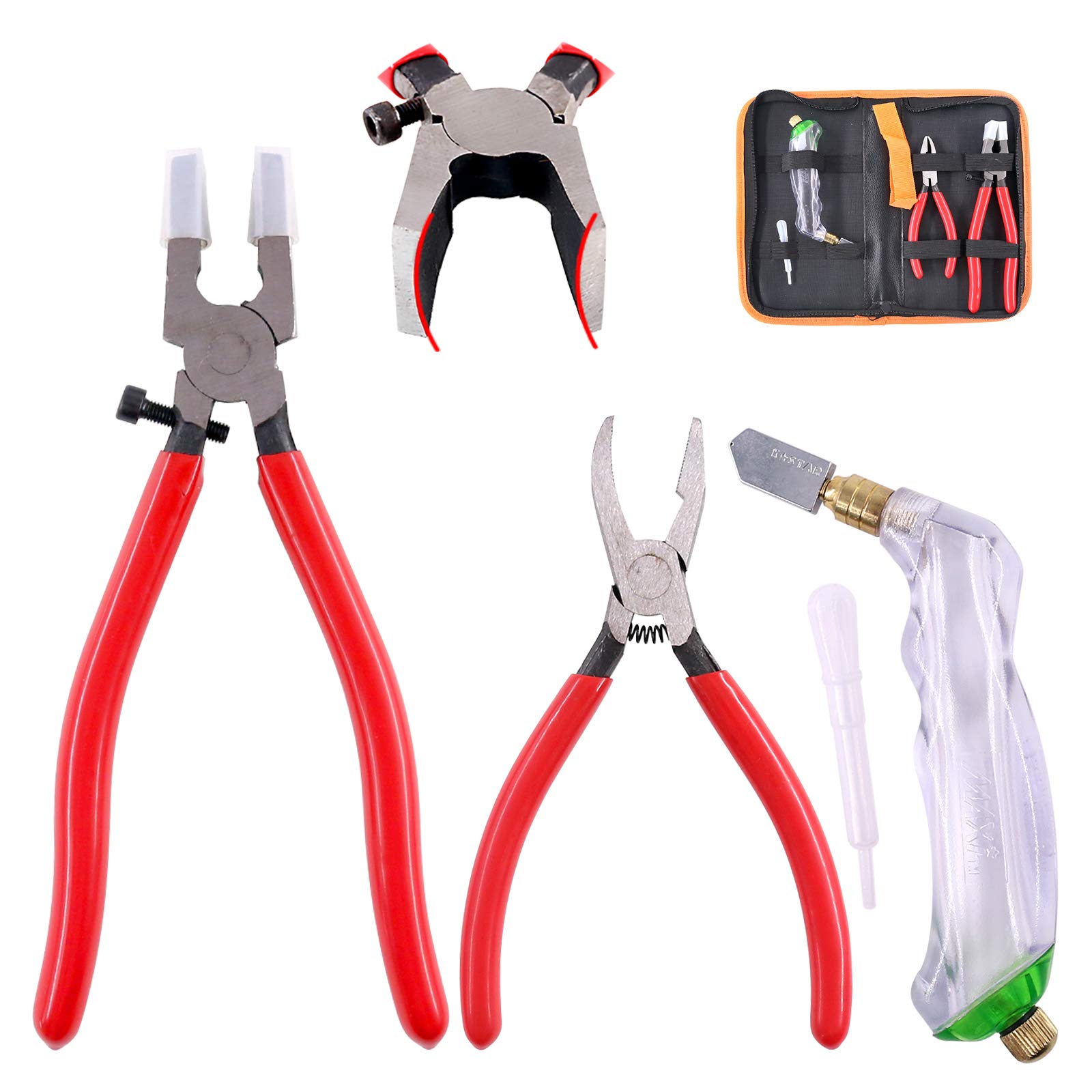 Hilitchi 3-Pcs Premium Glass Running Breaking Pliers and Pistol Grip Cutter Set Glass Tool for Stained Glass, Mosaics and Fusing Work