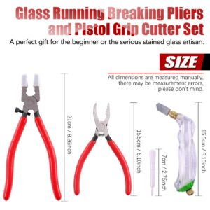 Hilitchi 3-Pcs Premium Glass Running Breaking Pliers and Pistol Grip Cutter Set Glass Tool for Stained Glass, Mosaics and Fusing Work